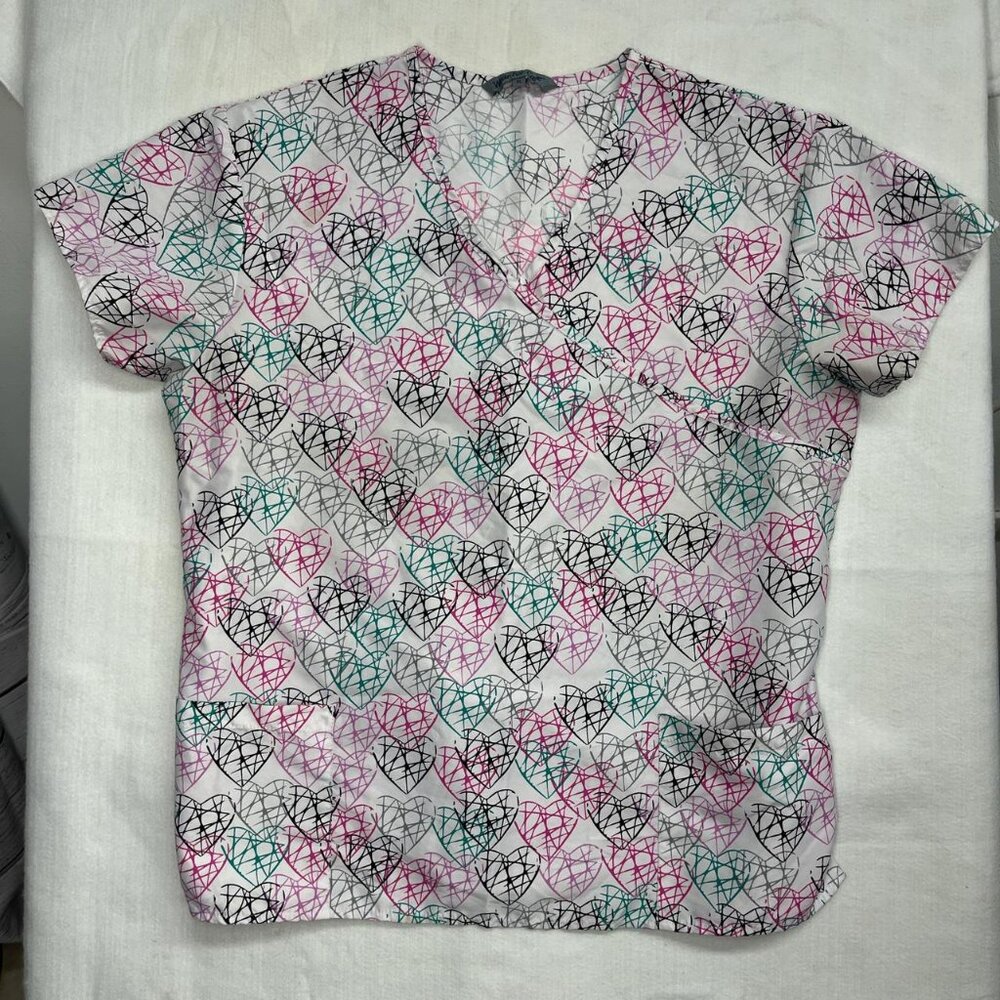 Wear for Care Heart Print Scrub Top Tie Back XL